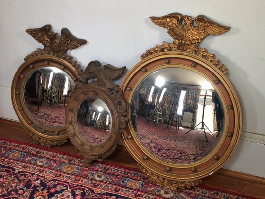 Lot Of Three (3) Vintage Bullseye / Convex Mirrors - All Have Eagle Tops - One Is Syroco - Very Nice Lot !