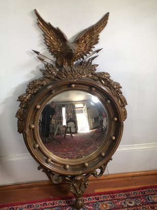 Wonderful Large Vintage Bullseye / Convex Mirror With Eagle Top And Arrows - Made Of Some Type Of Composite