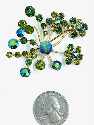 Vintage Austrian Crystal Multitone Green/AB Brooch