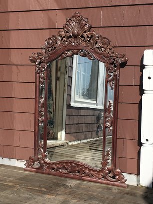 Fantastic Large ALL HAND CARVED Mahogany Mirror - Use Alone - Hang Over Console Table Or Chest Of Drawers !