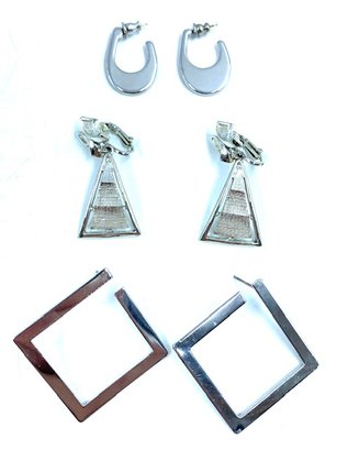 Trio Of Silvertone Earrings Including Signed Monet