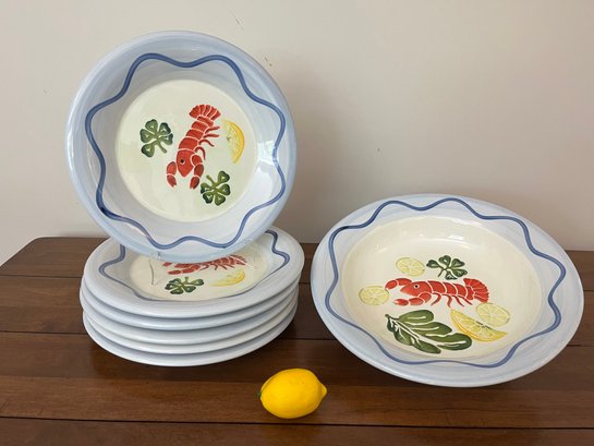 Lobster Lovers Dinner Set - 6 Dinner Plates And Large Serving Bowl-