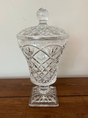 Covered Crystal Biscuit Jar Trophy With Engraved Panel