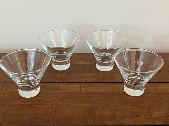 4 Short Heavy Stem Martini Glasses With A Mid-century Modern Look