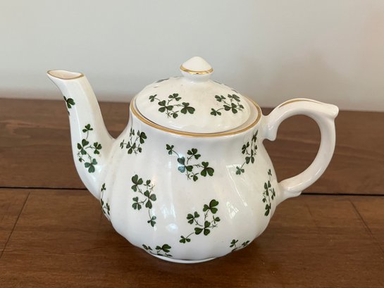 Petite Golden Crown Bone China Teapot With Shamrock Pattern - Made In England