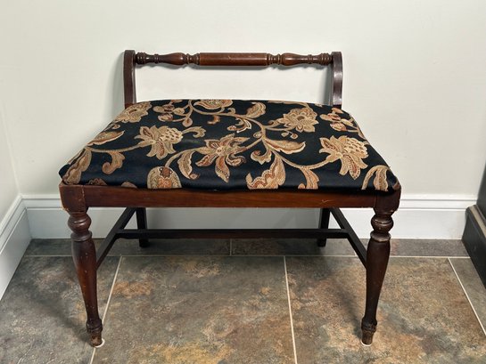 Antique Floral Upholstered Wooden Bench