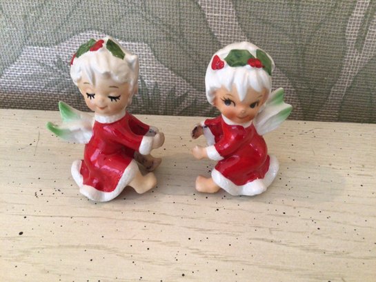Lefton China Christmas Fairy Candle Holders