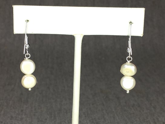 Lovely Brand New Genuine Cultured Baroque Double Pearl Drop Earrings With Sterling Silver Shepard Hook Backs