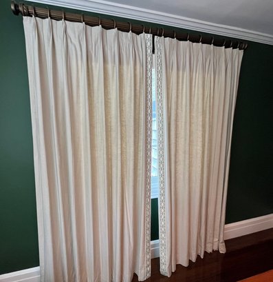 4 Linen Blend Pinch Pleat Curtain Panels - Embroidered Accent