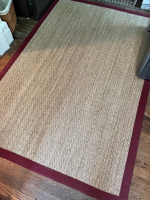 Pottery Barn Natural Seagrass Fiber Rug With Maroon Fabric Border  6x4