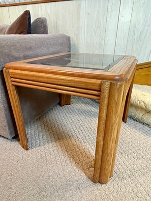 Mid Century Wood And Glass Side Table