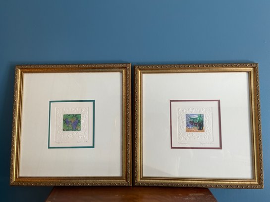 Pair Of Stephen Whittle Pencil Signed Art Works. Wine Motif ' Celebration' And 'ready For Harvest'