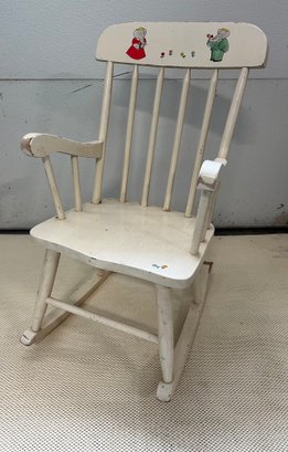 Vintage Child's White Painted Rocking Chair - Babar Themed