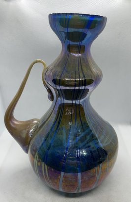 Stunning Vintage STEVEN FELLERMAN & CLAIRE RAABE Art Glass Handled Vase