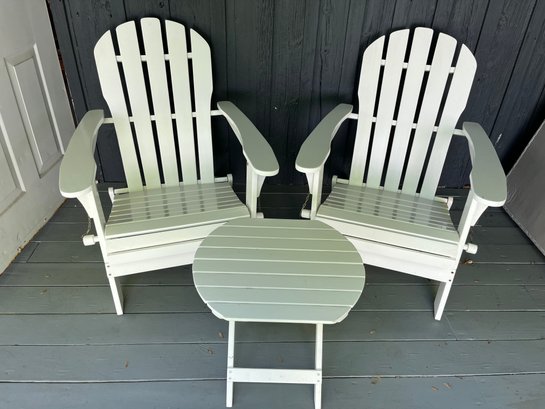 Plow & Hearth Pair Of White Folding Adirondack Chairs With Matching Table - USA Made