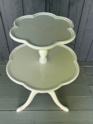 Pottery Barn Two Tiered White Lacquered Pie Table Or  Pedestal Table