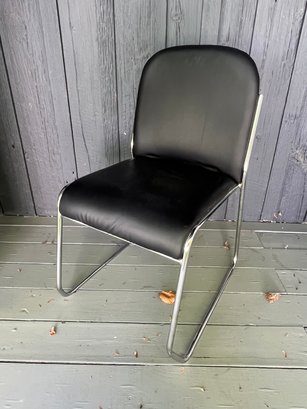 Utility Chair With Metal Legs And  Black Synthetic Padded Seat