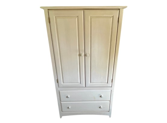 Whitewashed Wooden Wardrobe With Shelves And Drawers