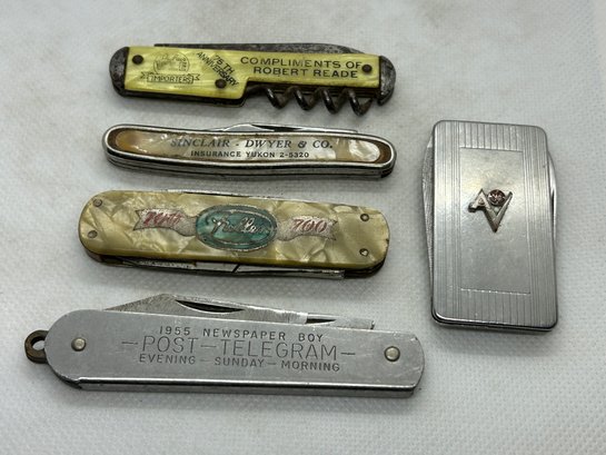 Grouping Of Vintage Advertising Pocket Knives- General Electric, 1955 Post Telegram, Fuller