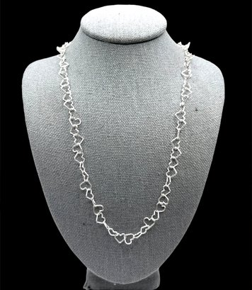 Vintage Italian Sterling Silver KA 1772 Designer Small Open Hearts Necklace