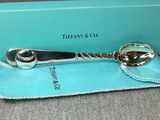 Incredible Vintage TIFFANY & Co Sterling Silver / 925 Baseball Baby Feeding Spoon - NEVER USED FROM 1995 !