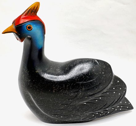 Hand-painted & Carved Helmeted Guinea Fowl Bird Figurine, Numbered, Knysna, South Africa