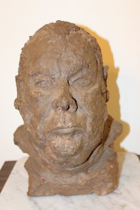 Clay Sculpture Of Head On Marble Base 12 By 12 By 13 In