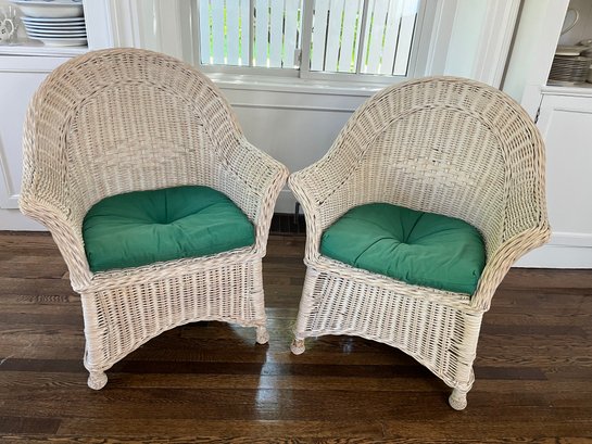 Pair Of Rattan Armchairs With Upholstered Cushions