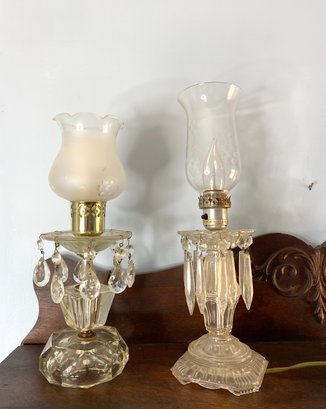 Mixed Pair - Crystal Drop And Glass Table Lamps