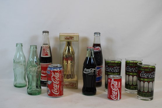 Vintage Collectible Coca - Cola Glasses, Bottles & Can Lot