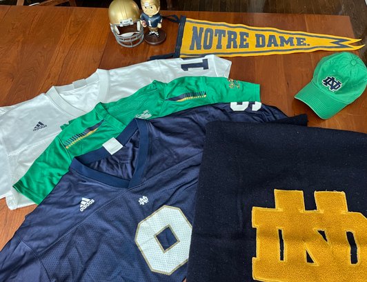 Notre Dame 8 Pc Lot Fighting Irish Momentos - Blanket, Jerseys, Hat, Pennant Plus