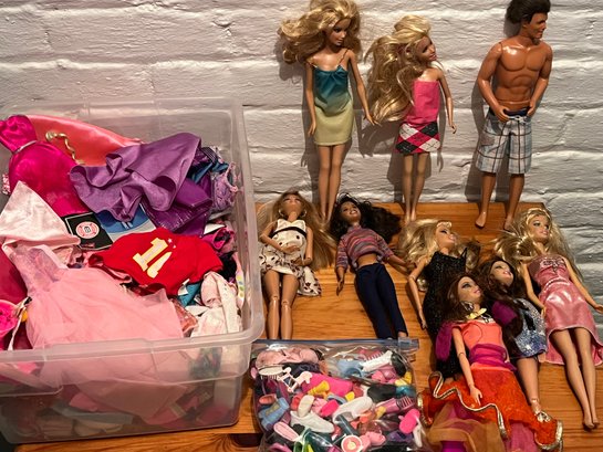 9pc Vintage Barbie And Ken Doll Lot With Tons Of Clothes And Accessories Mattel