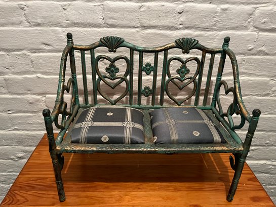 Cast Iron Victorian Doll-Size Bench With Upholstered Seat