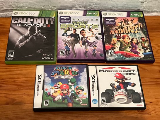 5 Pc Lot XBOX 360 And Nintendo DS Games - Super Mario, Call Of Duty