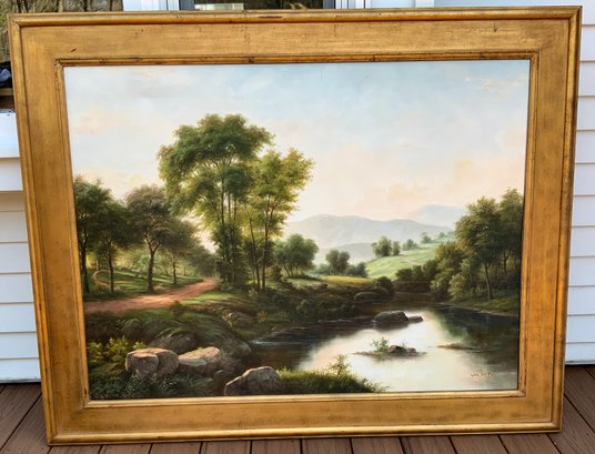 Large Framed Oil Painting ~ Artist Wu Shi Pu ~ With Frame 58 Inches X 46 Inches