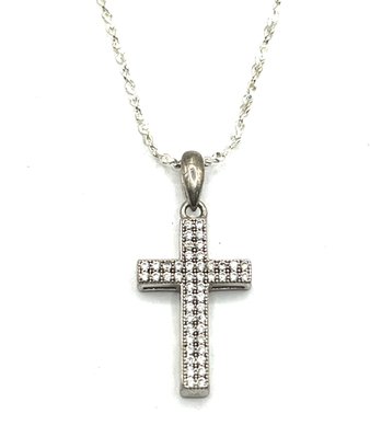 Beautiful Italian Sterling Silver Sparkly Chain With Clear Stones Cross Pendant