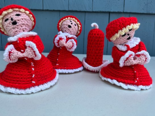 Vintage Crocheted Christmas Ladies And Candle