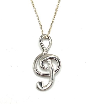 Italian Sterling Silver Chain With Treble Clef Pendant