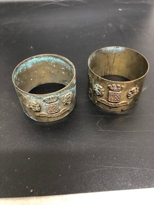 2 Antique Trench Art French WWI Trench Art Brass Napkin Rings, Brest France