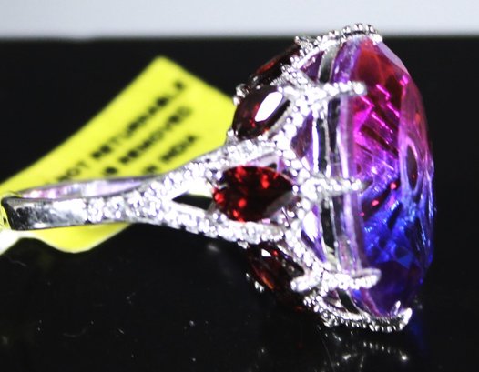 Super Fine Large Ladies Cocktail Ring Amethyst And Garnet Stones Size 7