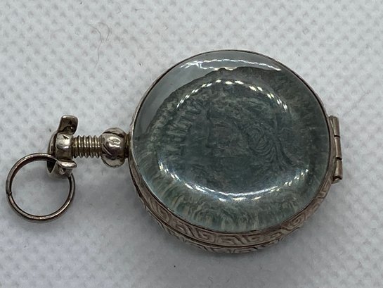 RARE Original Circa 150 A.D. ANCIENT ROMAN BRONZE COIN In STERLING SILVER Capsule- Magnifying Convex Glass
