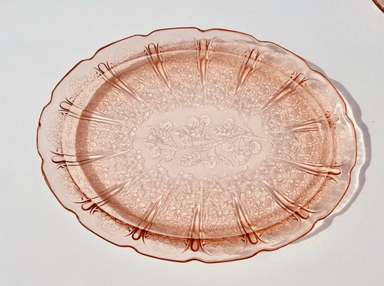 Depression Glass Tray 1930's Jeanette Glass Cherry Blossoms 12' Length