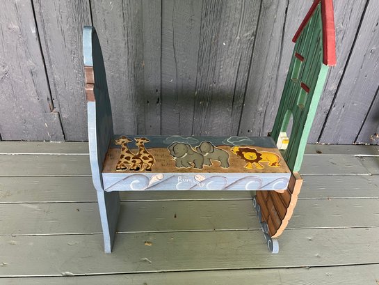 Adorable Child's Handpainted Wood Bench With Noah's Ark Theme
