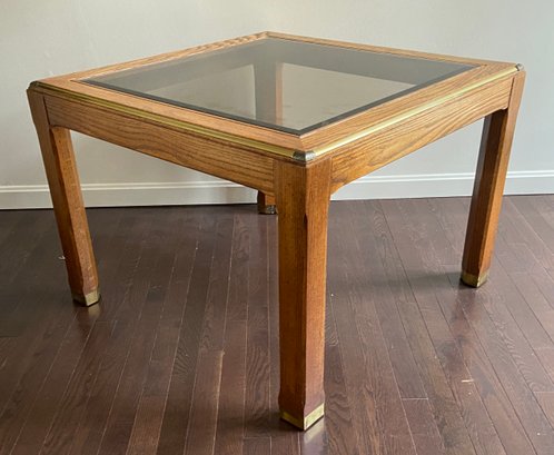 1970s Oak, Brass And Glass Side Table