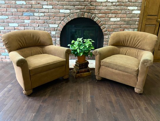 A Pair Of Vintage Ultra Suede Tufted Club Chairs