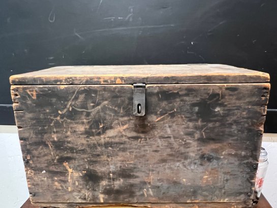 Primitive Antique Wooden Toolbox With Iron Padlock
