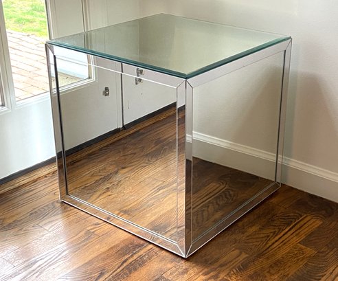 Vintage Mirrored Glass Cube Accent Table