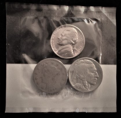 3 U.S. Nickels: V, Buffalo & Jefferson