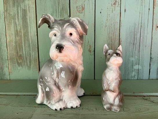 Adorable German Porcelain Scottish Terrier Dog Figures