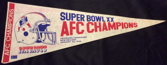 Vintage Super Bowl XX AFC Champions New England Patriots Felt Pennant - K